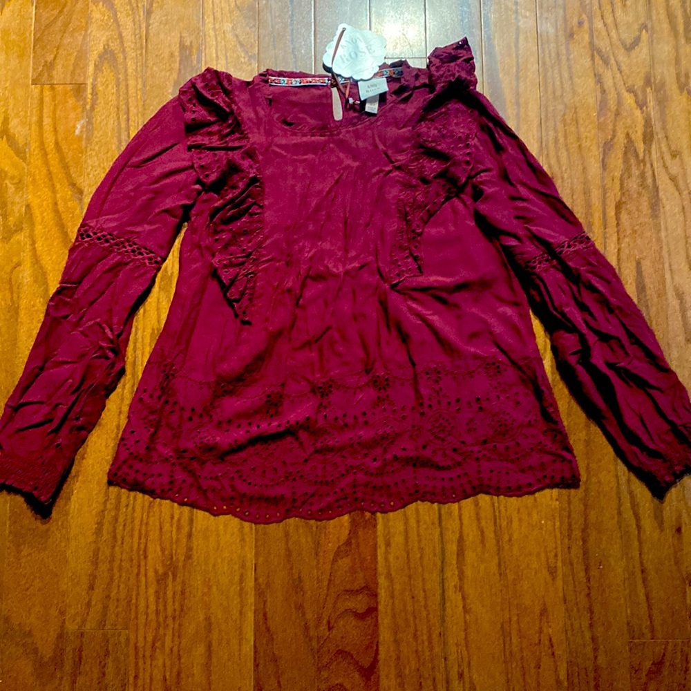 Burgundy women’s long sleeve top with detailing - NWT